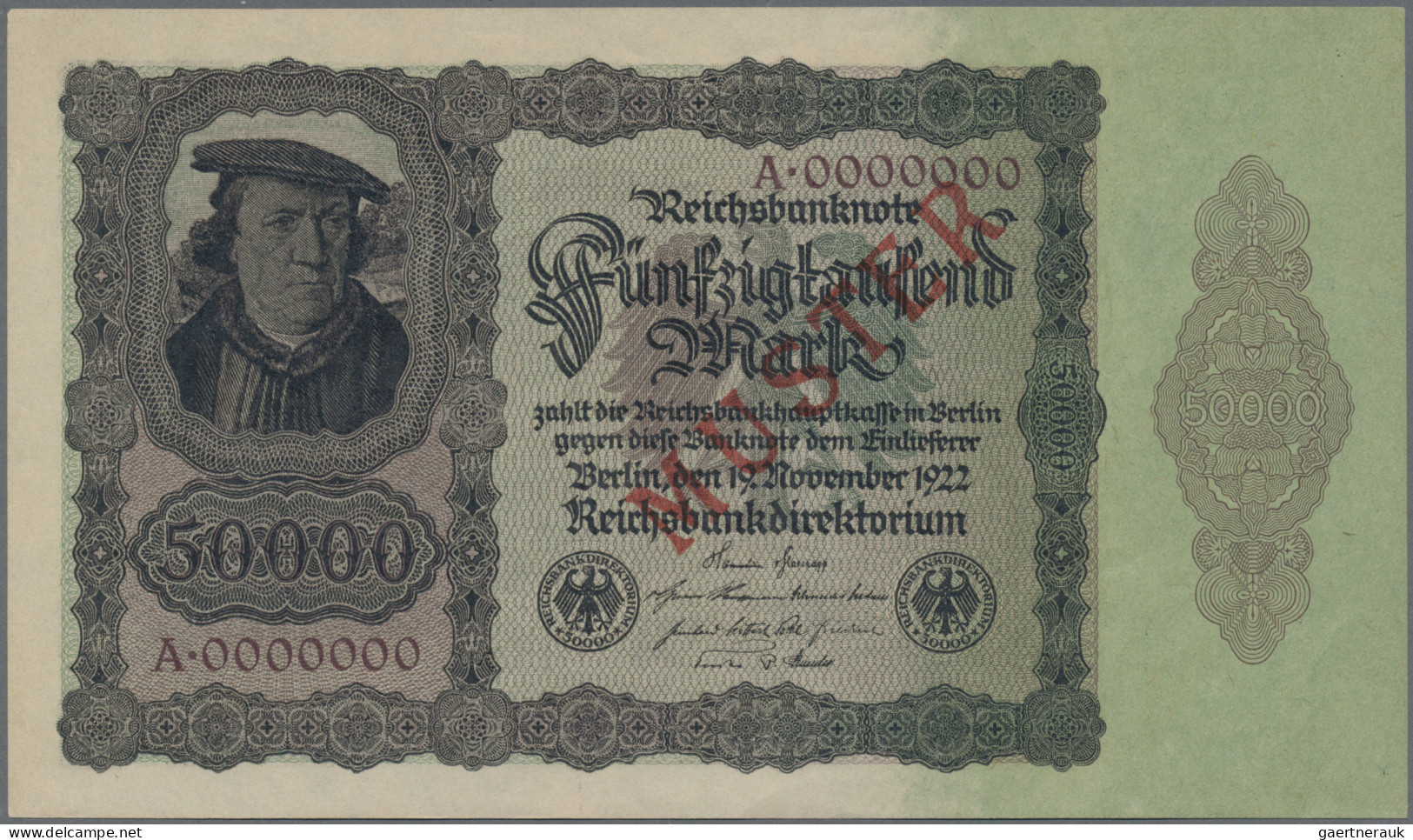 Deutschland - Deutsches Reich Bis 1945: Reichsbanknote 50.000 Mark 1922 MUSTER, - Sonstige & Ohne Zuordnung