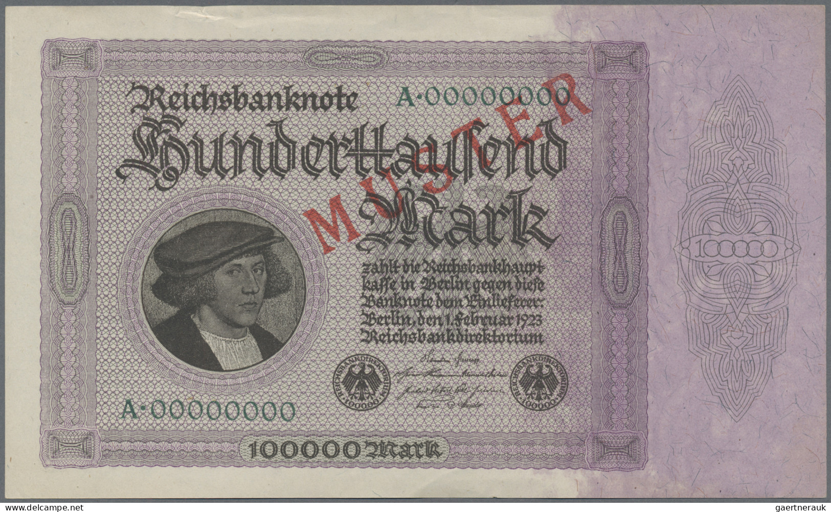 Deutschland - Deutsches Reich Bis 1945: Reichsbanknote 100.000 Mark 1923 MUSTER, - Sonstige & Ohne Zuordnung