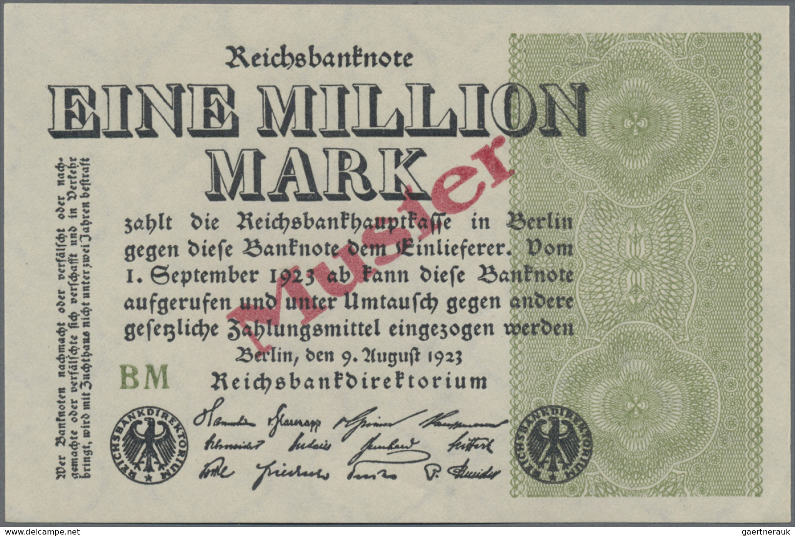 Deutschland - Deutsches Reich Bis 1945: Reichsbanknote 1 Million Mark 1923 MUSTE - Otros & Sin Clasificación