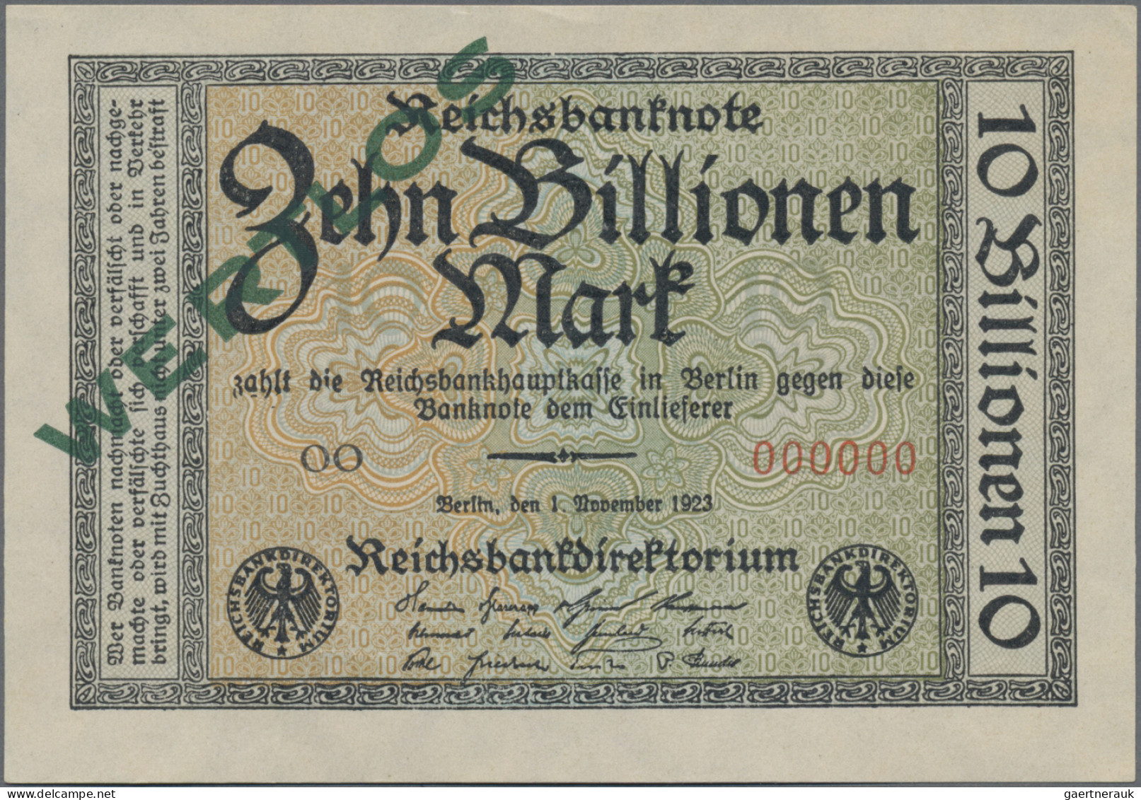 Deutschland - Deutsches Reich Bis 1945: Reichsbanknote 10 Billionen Mark 1923 MU - Otros & Sin Clasificación