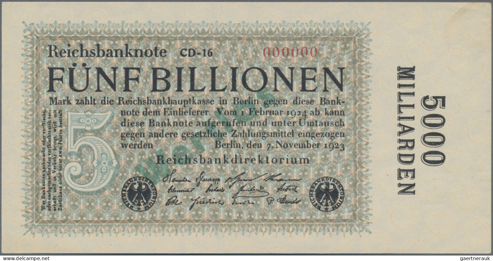 Deutschland - Deutsches Reich Bis 1945: Reichsbanknote 5 Billionen Mark 1923 MUS - Autres & Non Classés