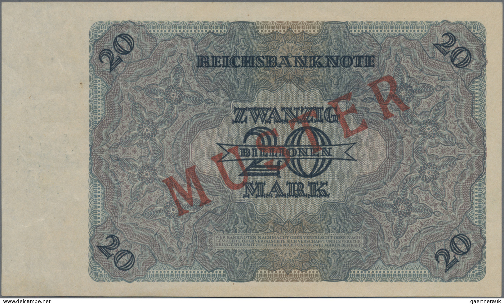 Deutschland - Deutsches Reich Bis 1945: Reichsbanknote 20 Billionen Mark 1924 MU - Autres & Non Classés