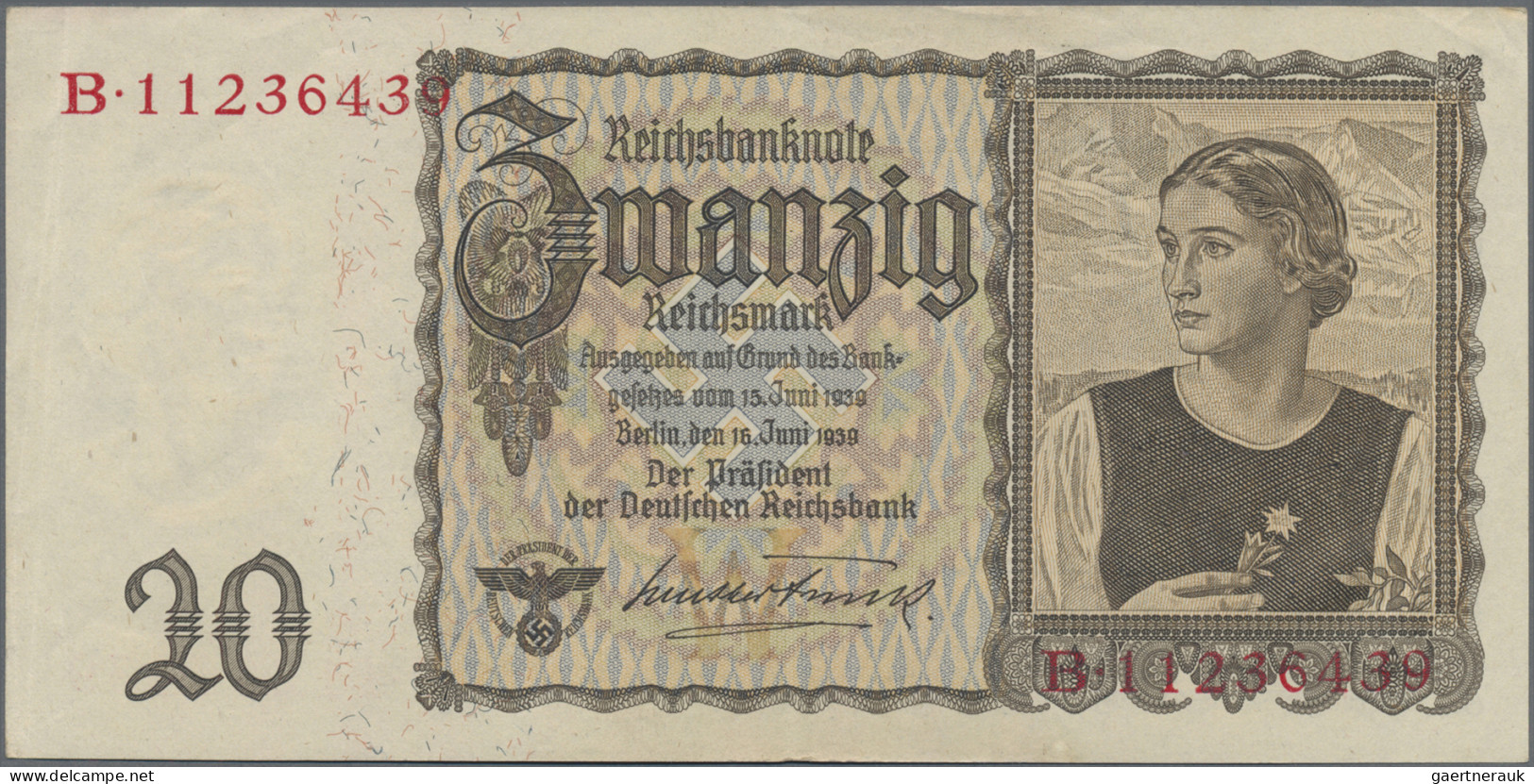 Deutschland - Deutsches Reich Bis 1945: 20 Reichsmark 1939 Ohne Udr.-Bst., Ro.17 - Otros & Sin Clasificación