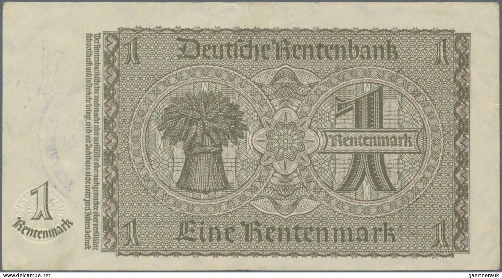 Deutschland - Deutsches Reich Bis 1945: Lot Mit 7 Banknoten, 3x 1 Und 2 Rentenma - Otros & Sin Clasificación