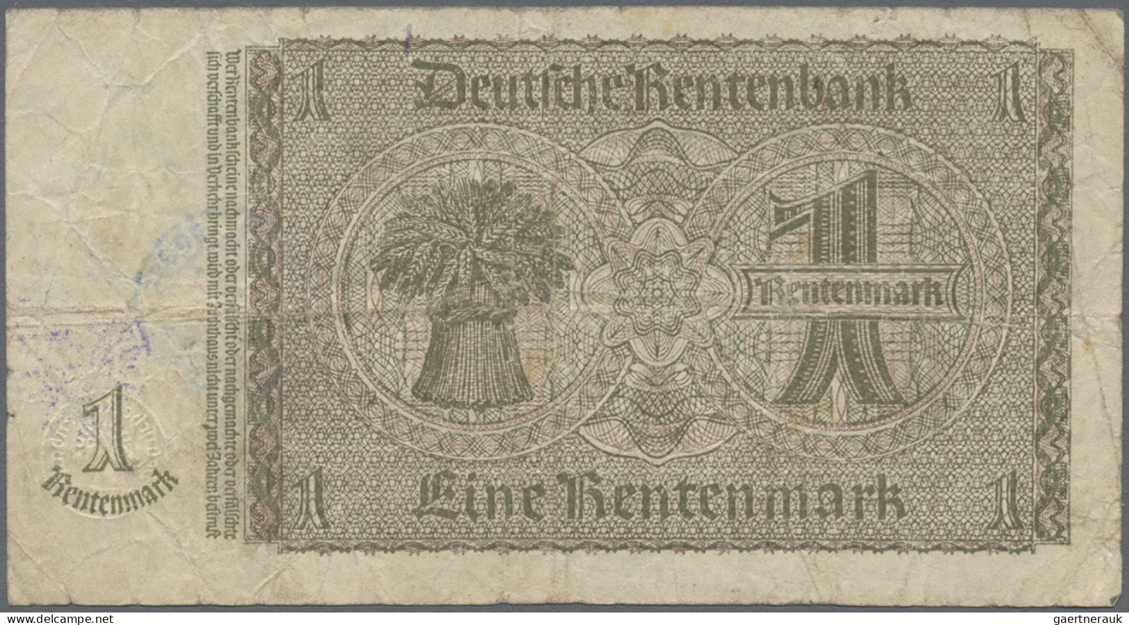 Deutschland - Deutsches Reich Bis 1945: Lot Mit 7 Banknoten, 3x 1 Und 2 Rentenma - Sonstige & Ohne Zuordnung