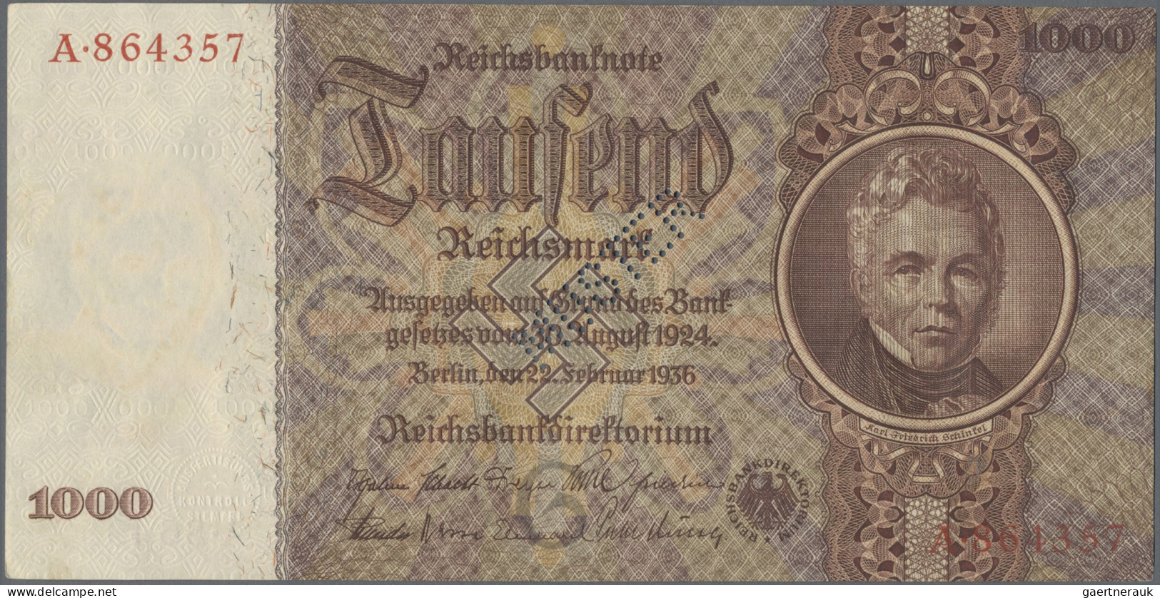 Deutschland - DDR: 2 Banknoten Zu 1000 Reichsmark 1924 (R/A) Und 1936 (G/A), Bei - Andere & Zonder Classificatie