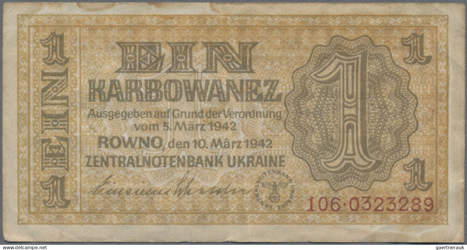 Deutschland - Nebengebiete Deutsches Reich: Zentralnotenbank Ukraine, 1942, Groß - Autres & Non Classés