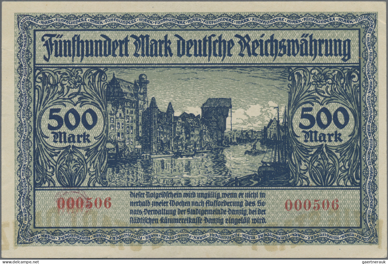 Deutschland - Nebengebiete Deutsches Reich: Danzig, Stadtgemeinde, 500 Mark 1922 - Andere & Zonder Classificatie