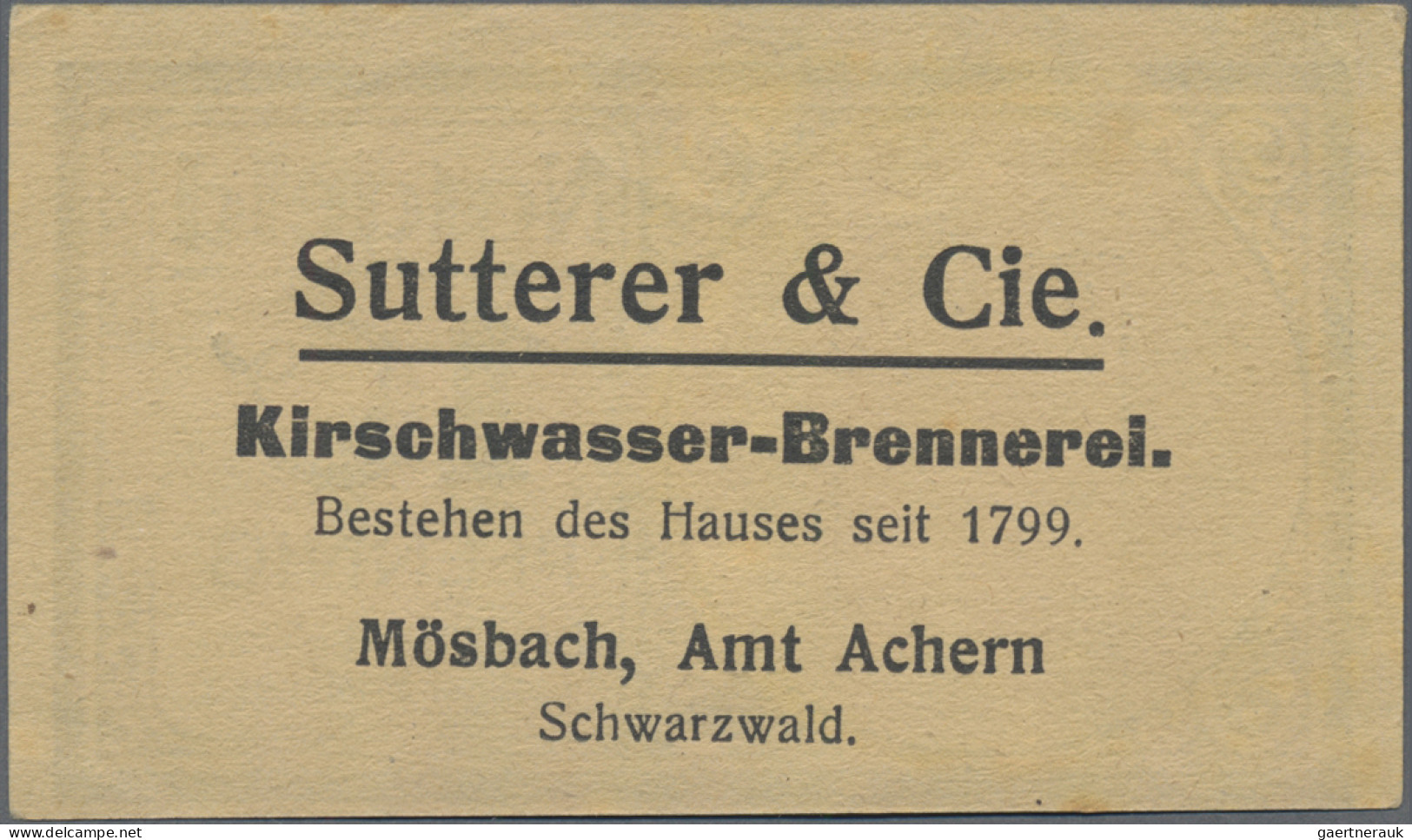 Deutschland - Briefmarkennotgeld: Mösbach, Amt Achern, Sutterer & Cie., Kirschwa - Sonstige & Ohne Zuordnung