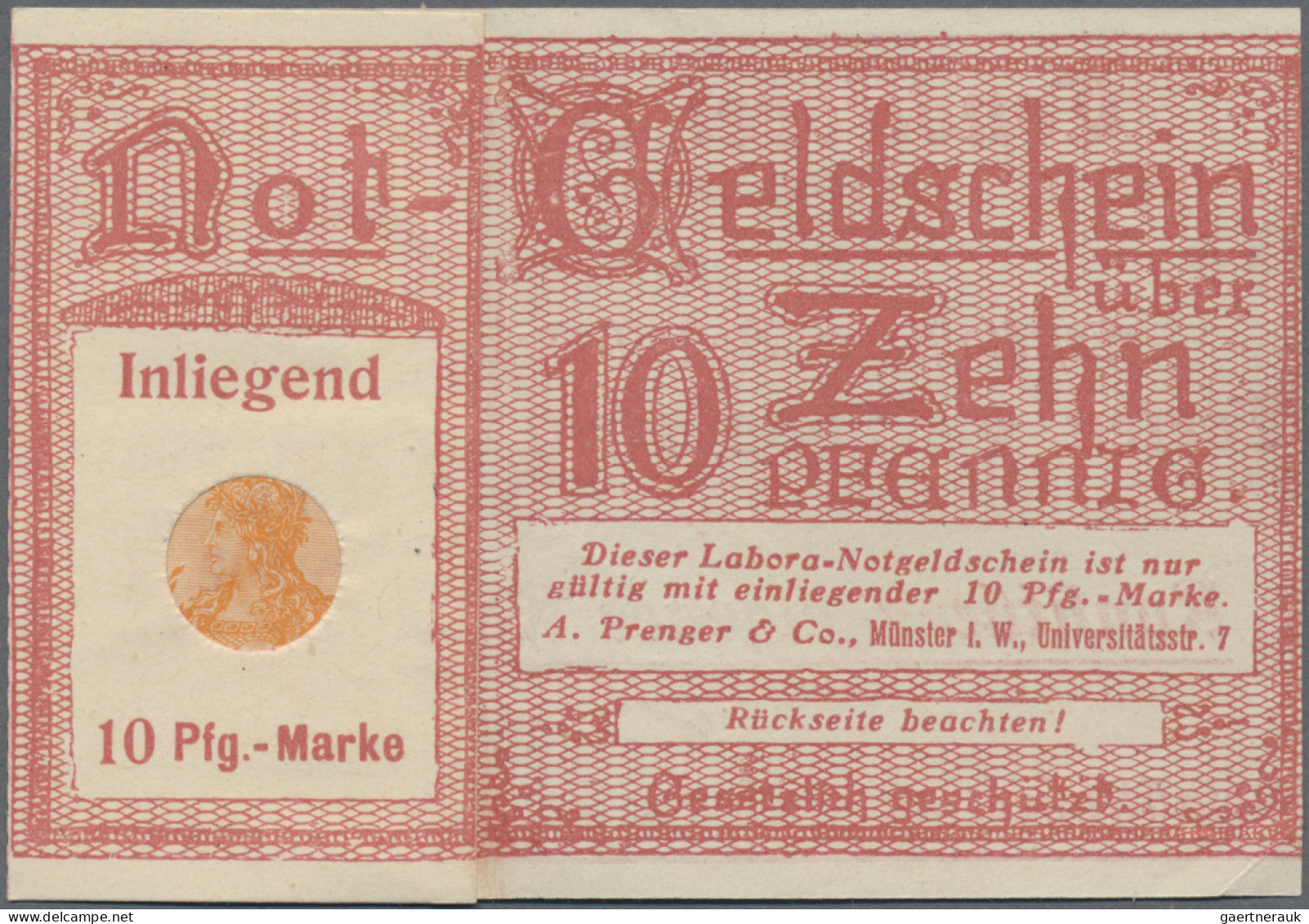 Deutschland - Briefmarkennotgeld: Münster, Conditorei Schröder, 10 Pf., "Labora- - Autres & Non Classés