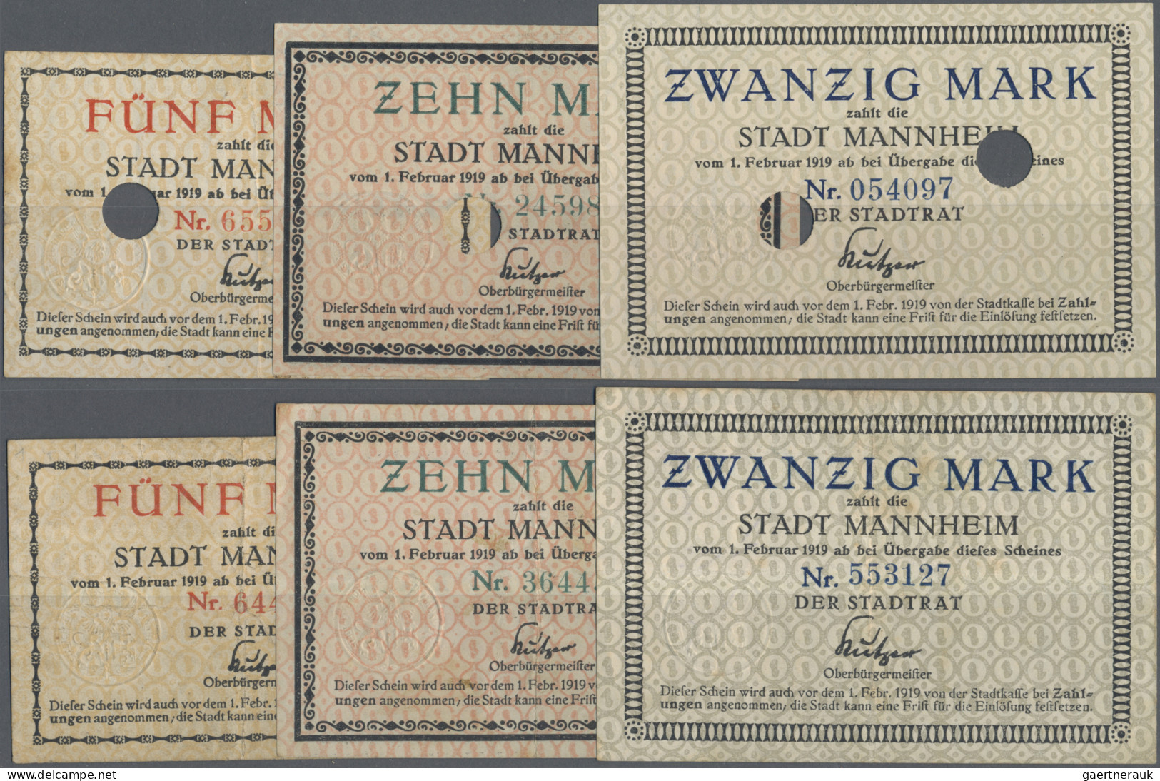 Deutschland - Notgeld - Baden: Mannheim, Stadt, 5, 10, 20 Mark, O. D. - Nach 1.2 - [11] Local Banknote Issues