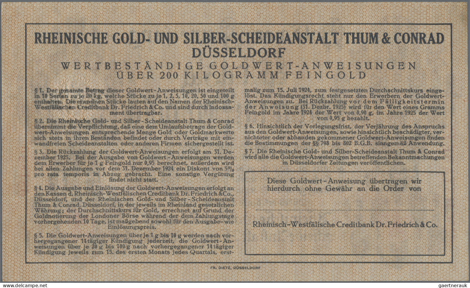Deutschland - Notgeld - Rheinland: Düsseldorf, Rheinische Gold- Und Silber-Schei - [11] Emisiones Locales