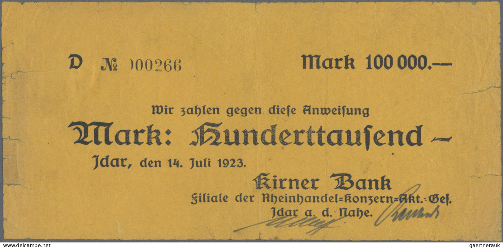 Deutschland - Notgeld - Rheinland: Idar, Kirner Bank, Filiale Der Rheinhandel-Ko - [11] Local Banknote Issues