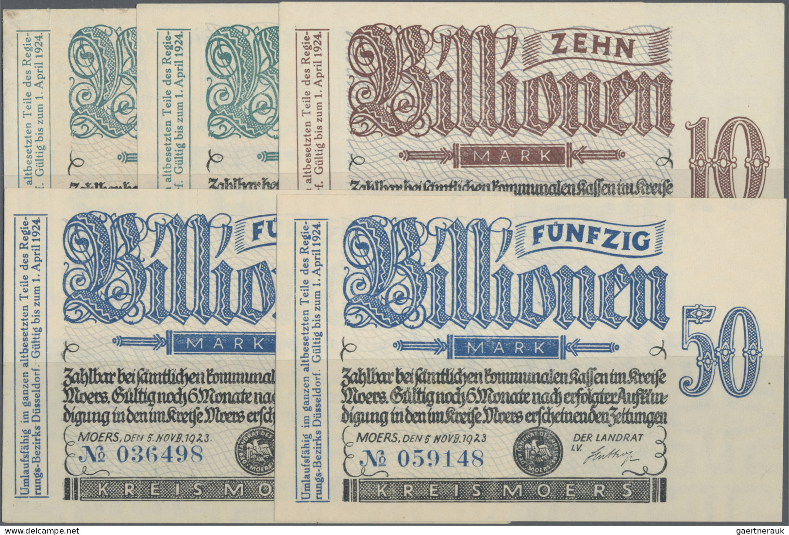 Deutschland - Notgeld - Rheinland: Moers, Kreis, 2 Billionen Mark, Wz. Sechseckf - Lokale Ausgaben
