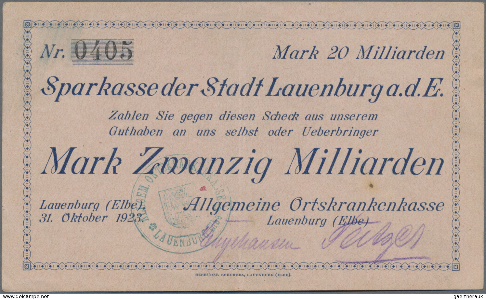 Deutschland - Notgeld - Schleswig-Holstein: Lauenburg, Allgemeine Ortskrankenkas - [11] Local Banknote Issues