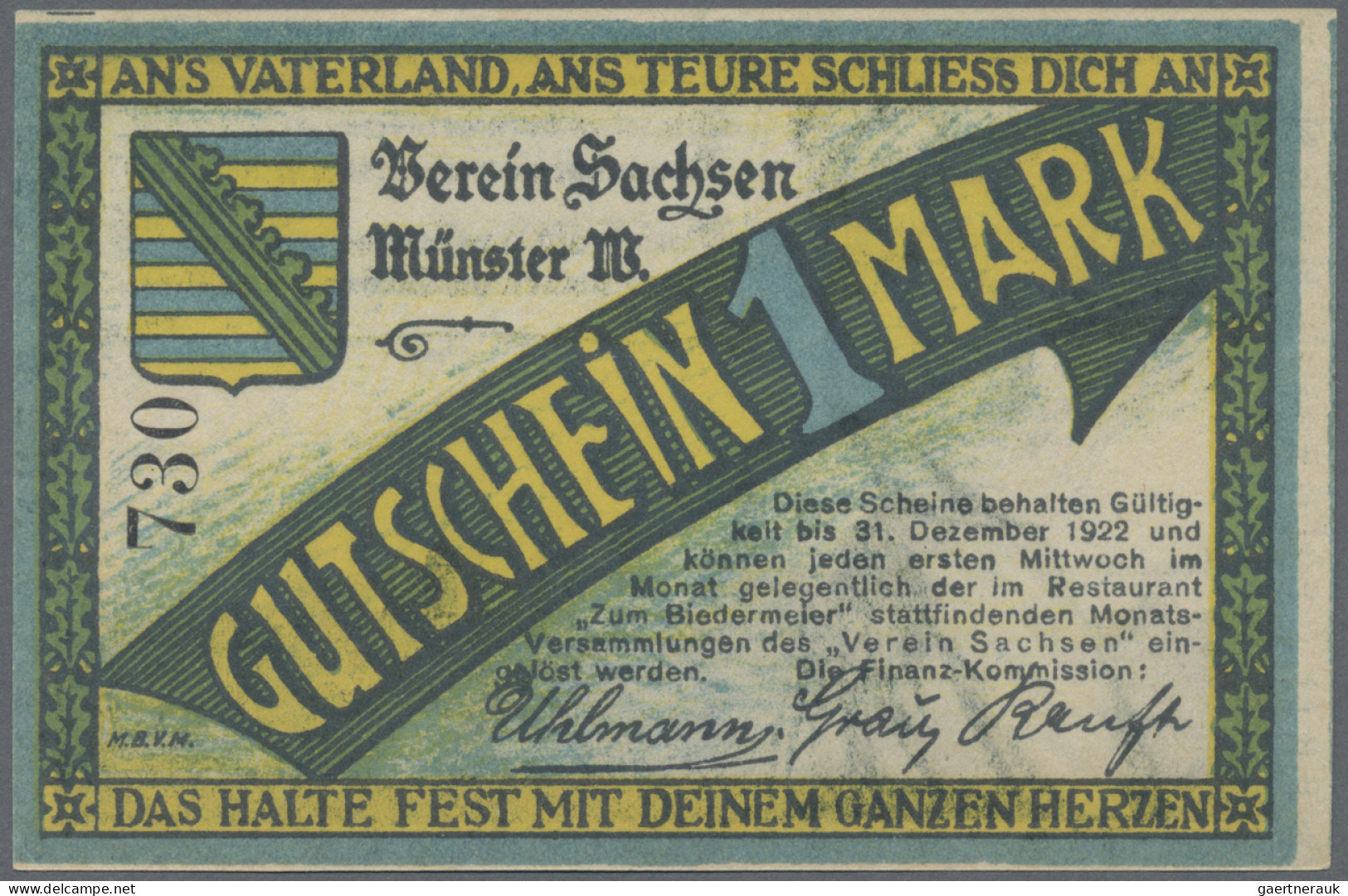 Deutschland - Notgeld - Westfalen: Münster, Verein Sachsen, 1 Mark, O. D. - 31.1 - Sonstige & Ohne Zuordnung