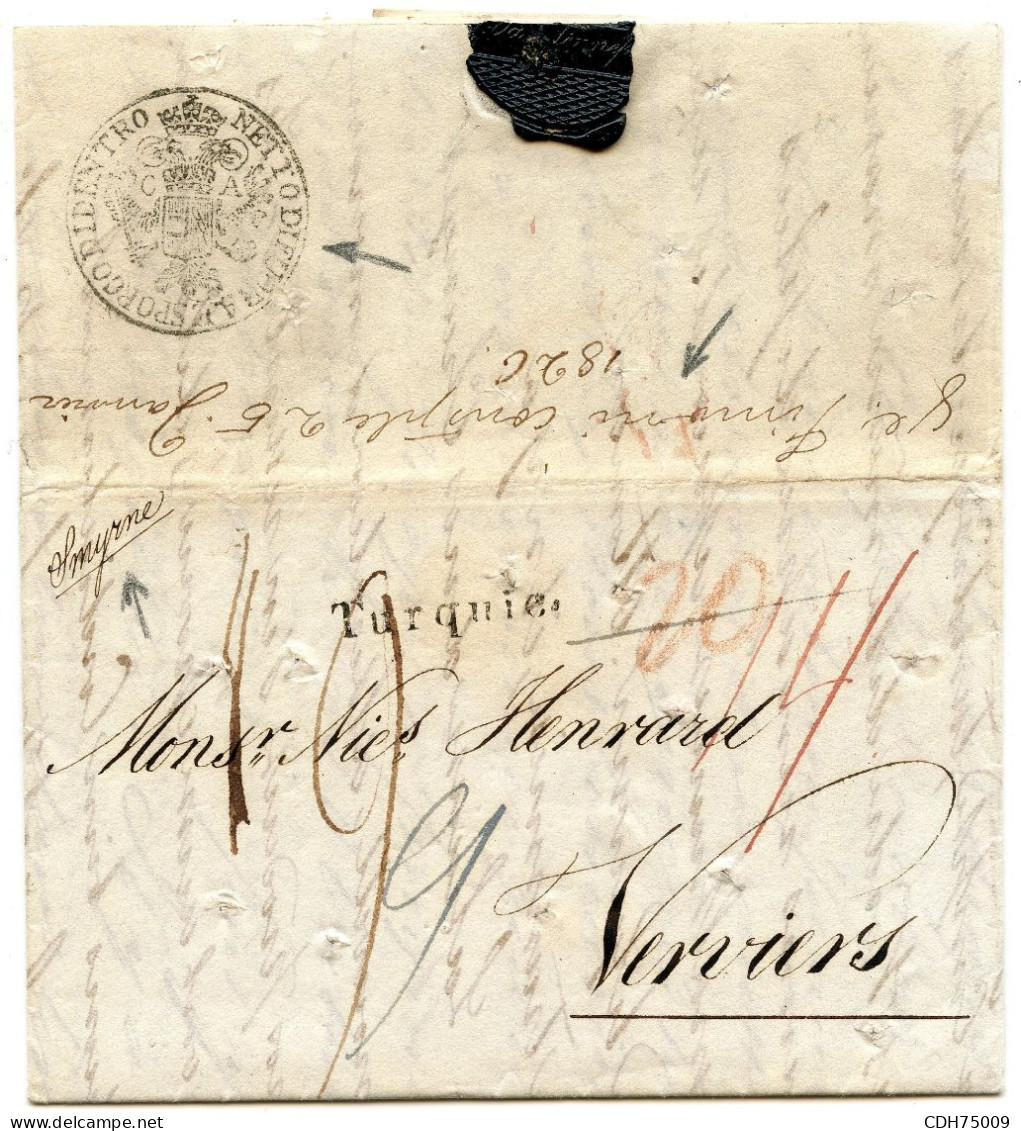 TURQUIE - SMYRNE MANUSCRIT + ACHEMINEUR DE CONSTANTINOPLE SUR LETTRE DE SMYRNE, 1826 - ...-1858 Vorphilatelie