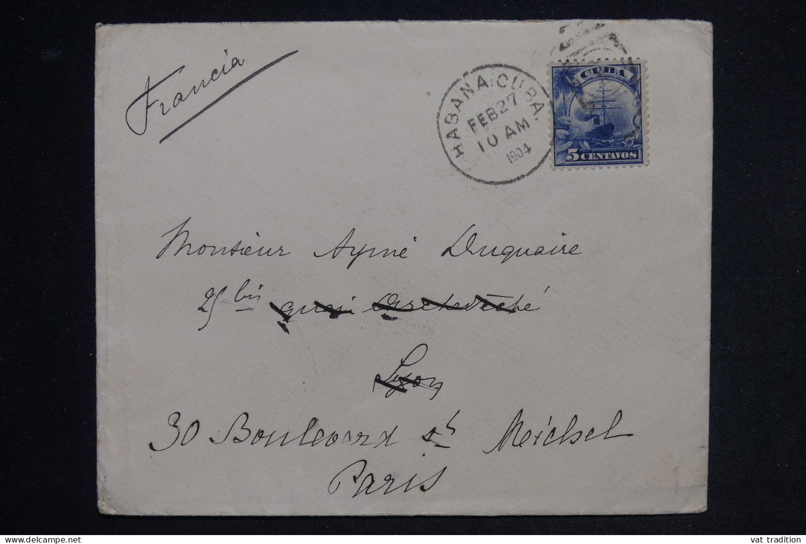CUBA - Enveloppe De Habana Pour Paris En 1904  - L 149352 - Covers & Documents