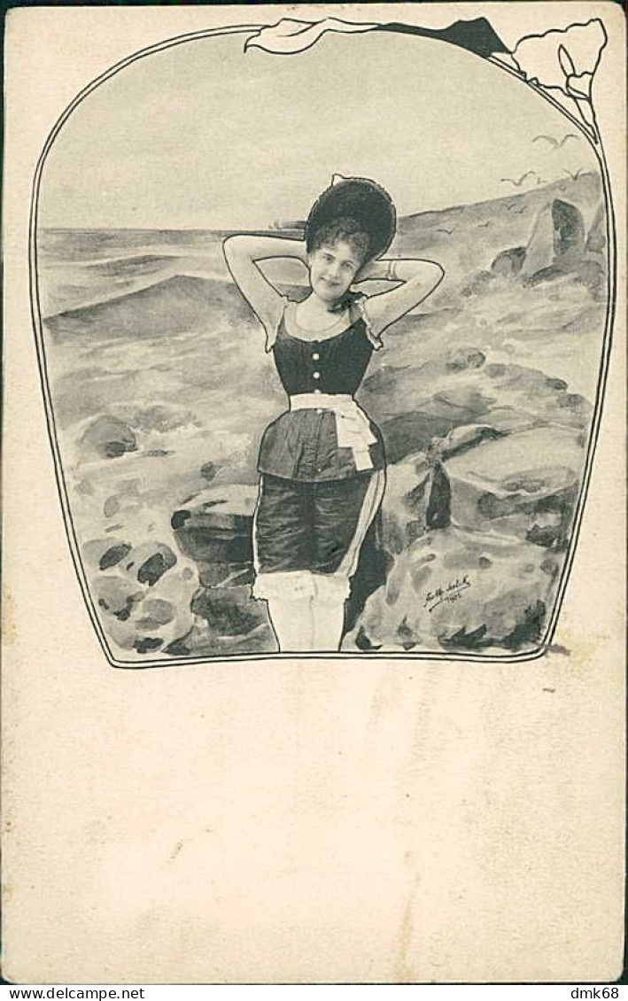 CHARLES SCOLIK SIGNED 1901 POSTCARD - WOMAN &  SWIMMING SUIT - (5210) - Scolik, Charles