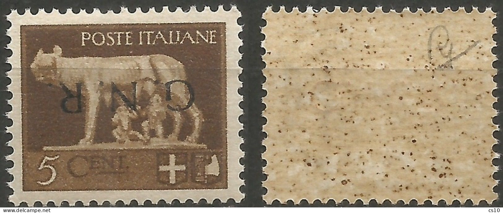 Italy Social Republic RSI Imperiale Emissione GNR C.5 Lupa Roma MNH ** Varietà Soprastampa Capovolta - Firmato - Collections