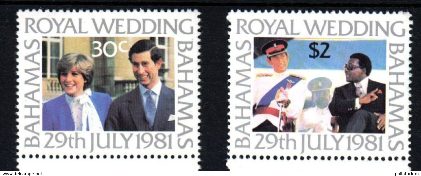 Bahamas, **, Yv 478, 479, Mi 480, 481, Sg 586, 587, Mariage De Charles Et De Diana, - Bahamas (1973-...)