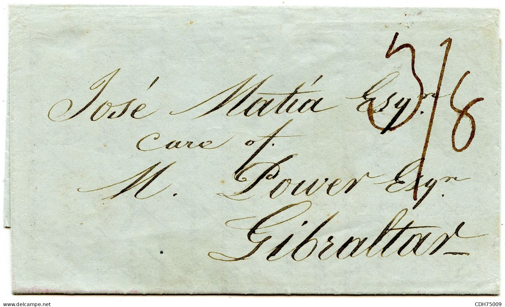 CHINE - LETTRE DE MACAO POUR GIBRALTAR TRANSIT PAR HONG-KONG, 1855 - ...-1878 Préphilatélie