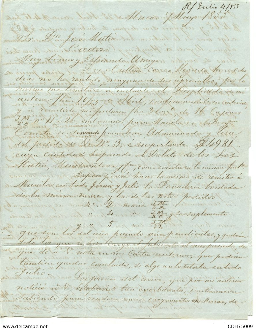 CHINE - LETTRE DE MACAO POUR GIBRALTAR TRANSIT PAR HONG-KONG, 1855 - ...-1878 Préphilatélie