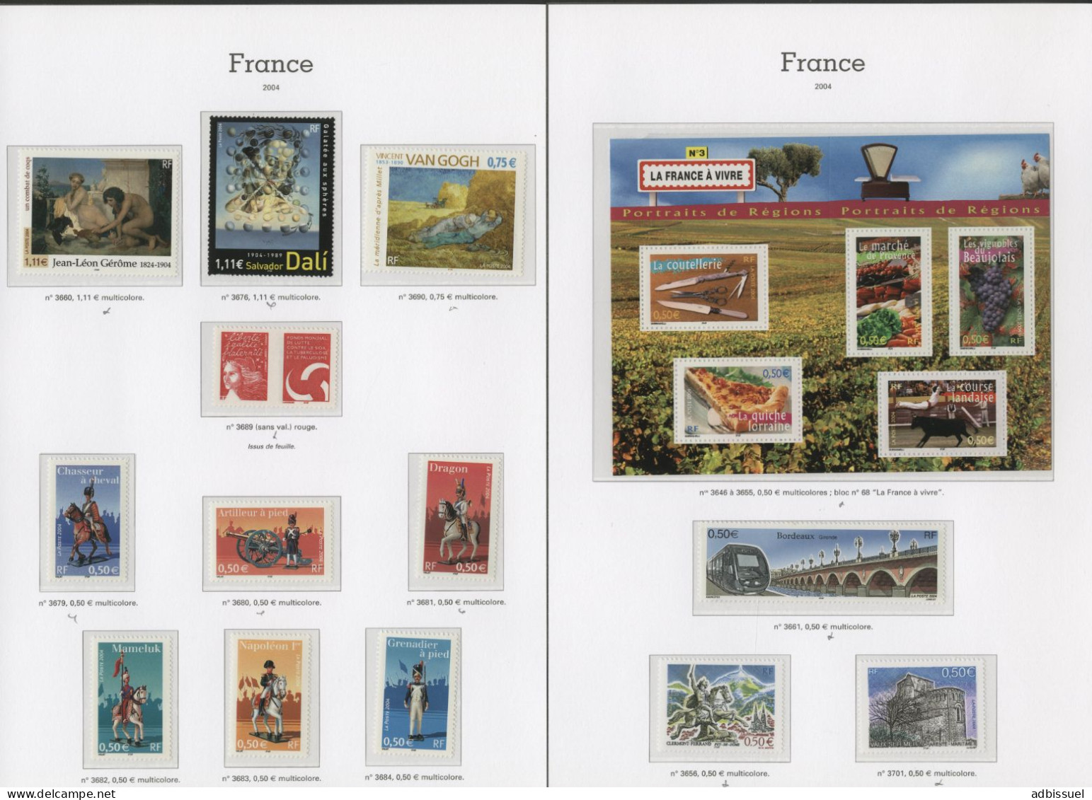 2004 ANNEE COMPLETE VENDUE A LA VALEUR FACIALE DES TIMBRES Cote 407,50 € neufs ** (MNH) Qualité TB Lire description