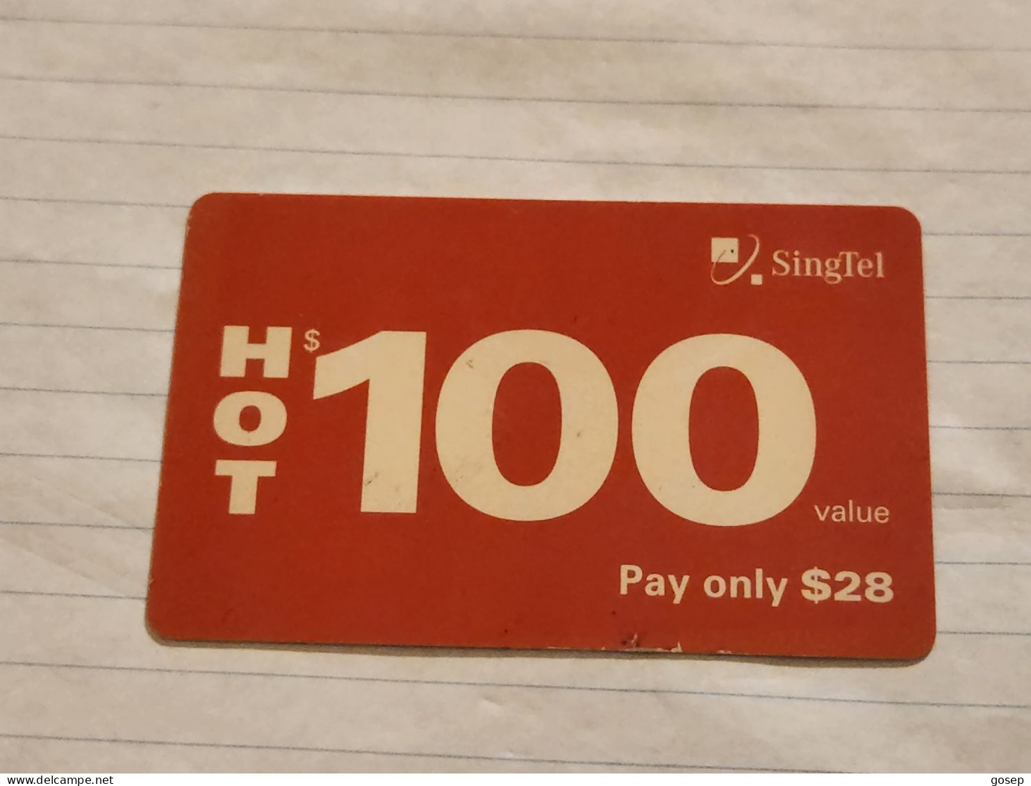 SINGAPORE-(SG-HI-REF-0033C)-SINGTEL HOT 100-28$-(256)($100)(4284623256)(28.4.09)-used Card+1card Prepiad Free - Singapour