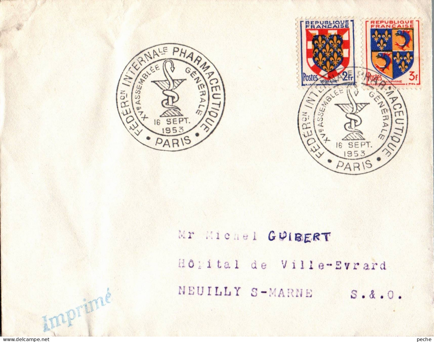 N°625 V -cachet Fédération Internale Pharmaceutique -Paris- 1953- - Pharmacy