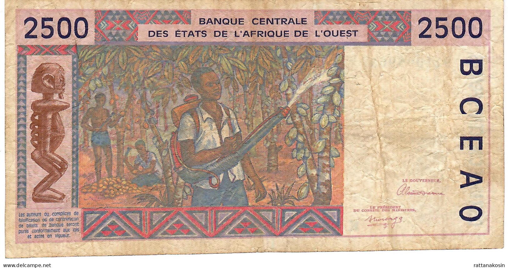 W.A.S. LETTER K = SENEGAL P712Ka 2500 FRANCS (19)92 1992  FINE - West African States