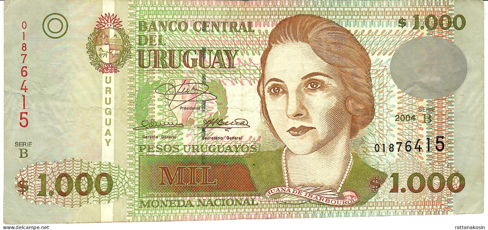 URUGUAY P91a 1000 PESOS URUGUAYOS 2004 Serie B   VF    NO P.h. - Uruguay