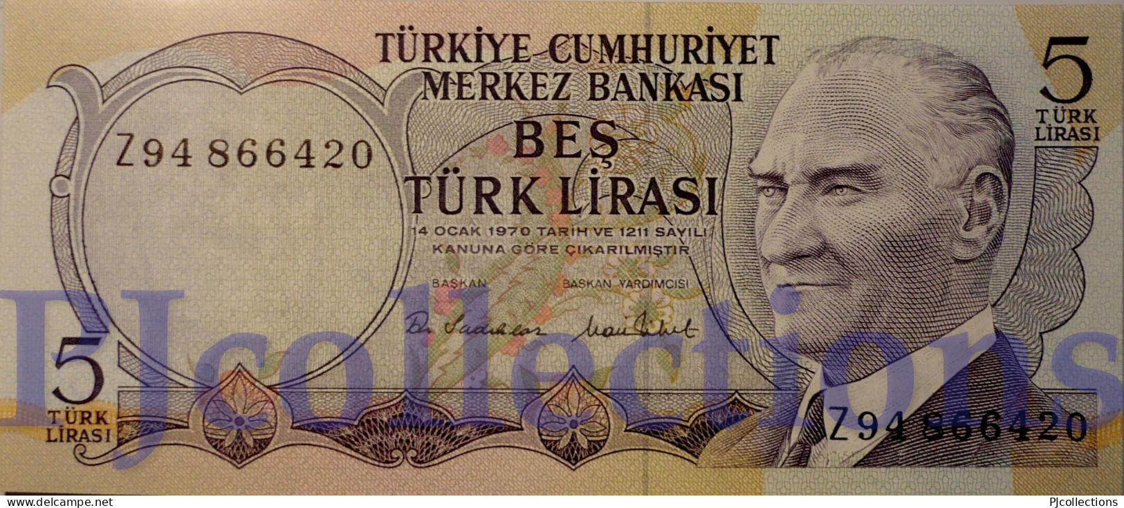 TURKEY 5 LIRA 1976 PICK 185 UNC PREFIX "Z94" REPLACEMENT - Turquie
