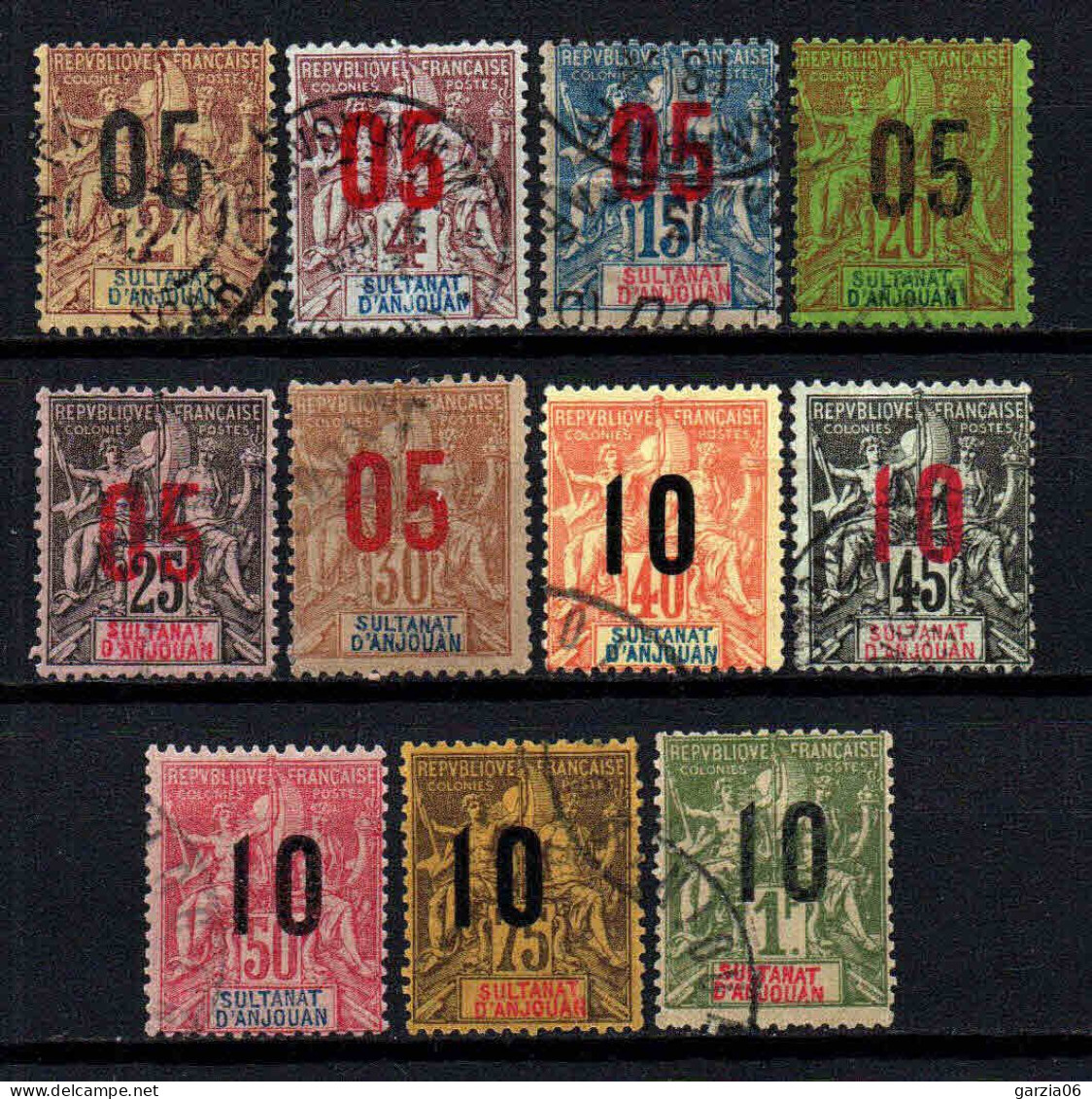 Anjouan - 1912 -  Type Sage Surch  - N° 20 à 30   -  Oblitéré - Used - Used Stamps