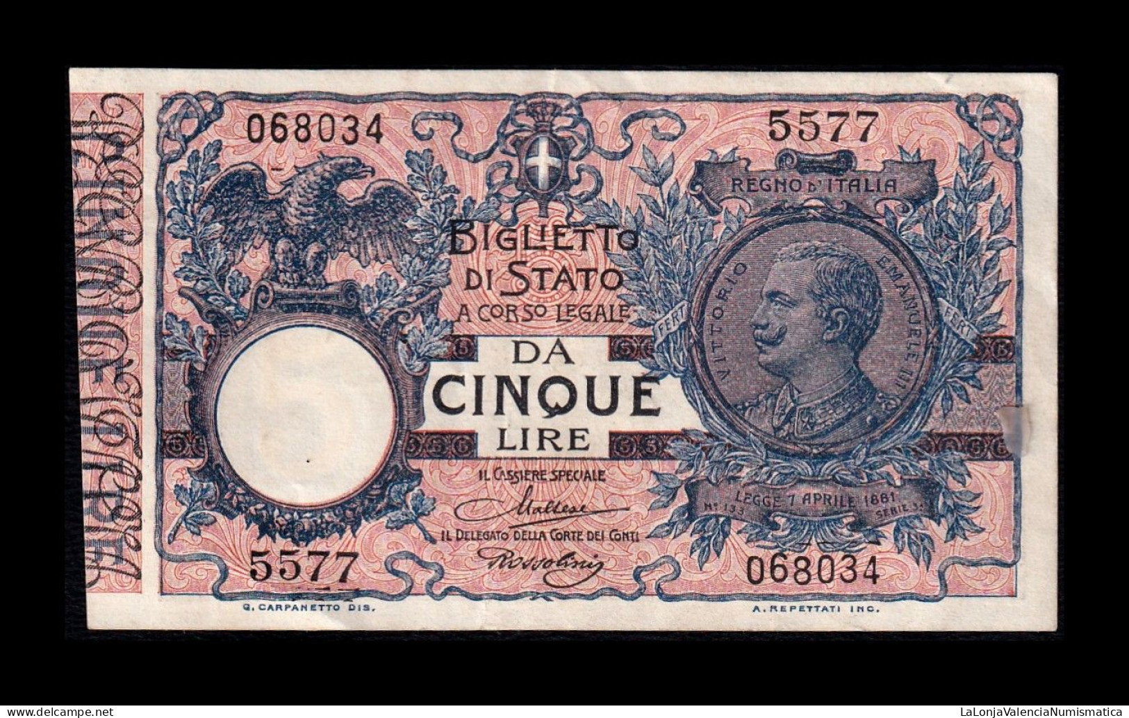 Italia Italy 5 Lire 1904 Pick 23f(2) Ebc/+ Xf/+ - Italië– 5 Lire