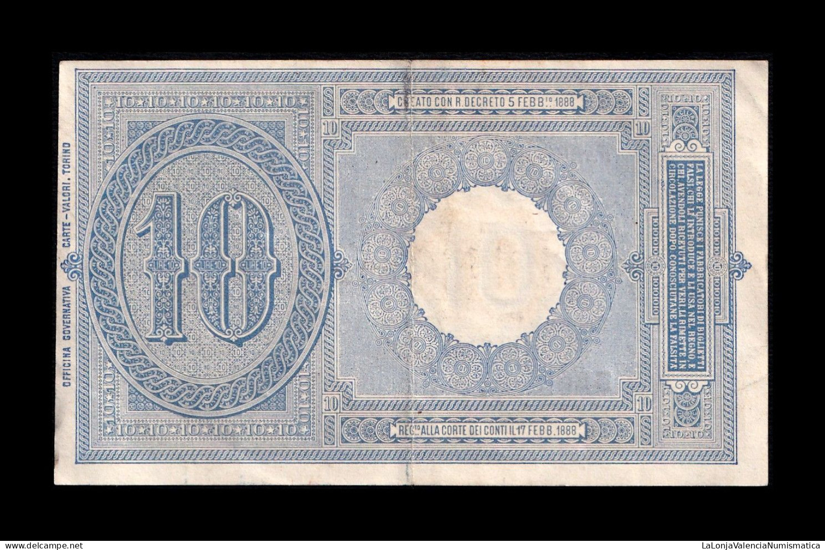 Italia Italy 10 Lire 1888 Pick 20h Ebc Xf - Italia – 10 Lire