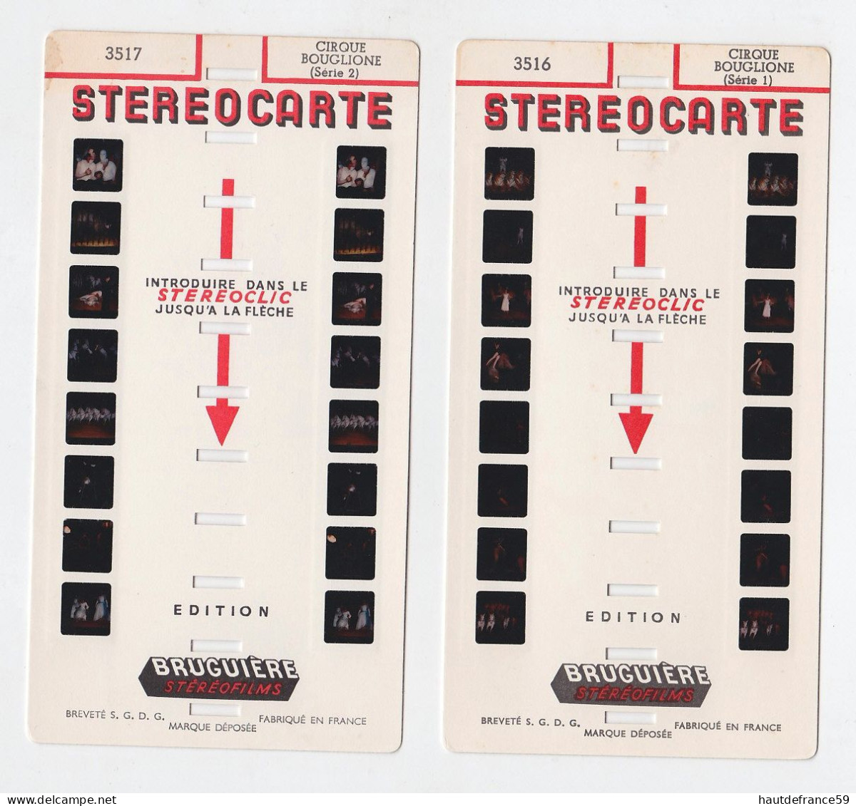 Deux Cartes STEREOCARTE Stereofilms Stereoclic   LE CIRQUE BOUGLIONE Bruguière - Autres Formats