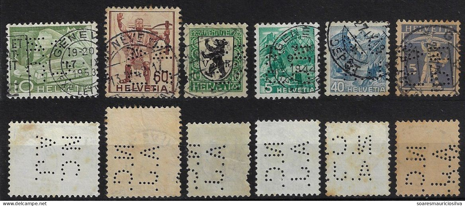 Switzerland 1925 6 Stamp Perfin N.C./A.J. By Naville & Cie SA Agence De Journaux Newspaper Agency Lochung Perfore - Perforadas