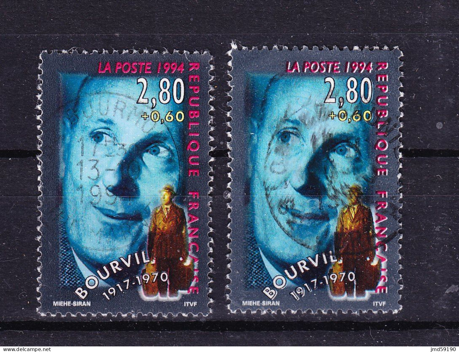 RARE - Timbre Oblitéré 2900 BOURVIL - Belle Variété Et Décalage De Couleur Et Ombres Blanches Sur écriture - Used Stamps