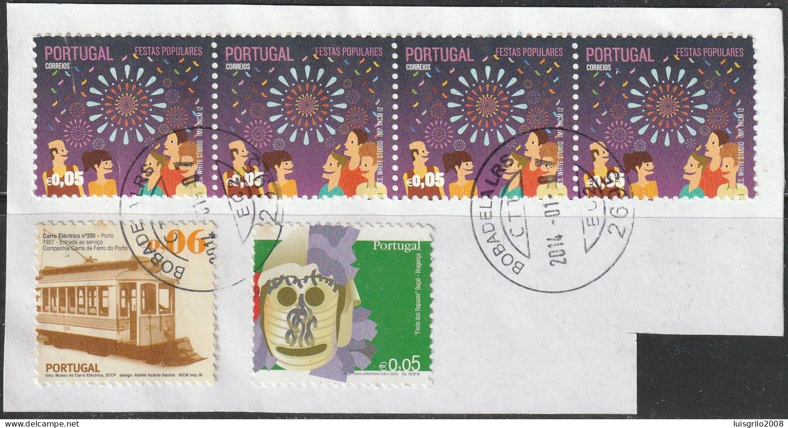 Fragment - Transport, Tramways + Popular Parties -|- Mundifil Nºs - 4022 + 3737 + 3422 - Postmark 2014 - Used Stamps