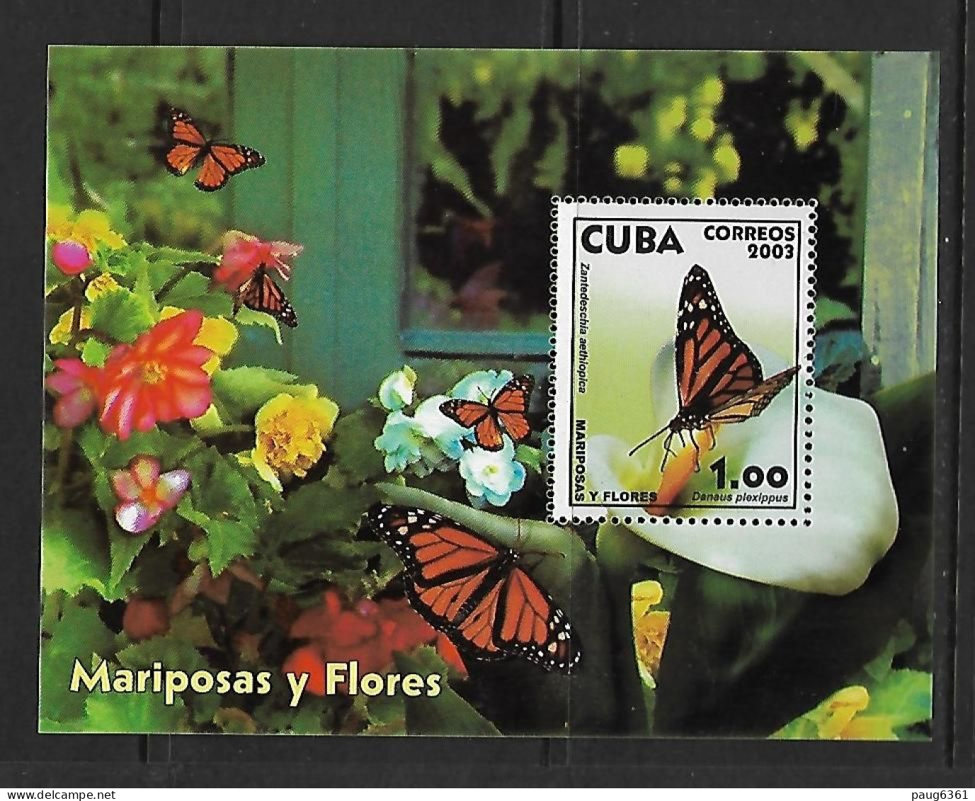 CUBA  2003 BLOC PAPILLONS ET FLEURS YVERT N°B185  NEUF MNH** - Hojas Y Bloques