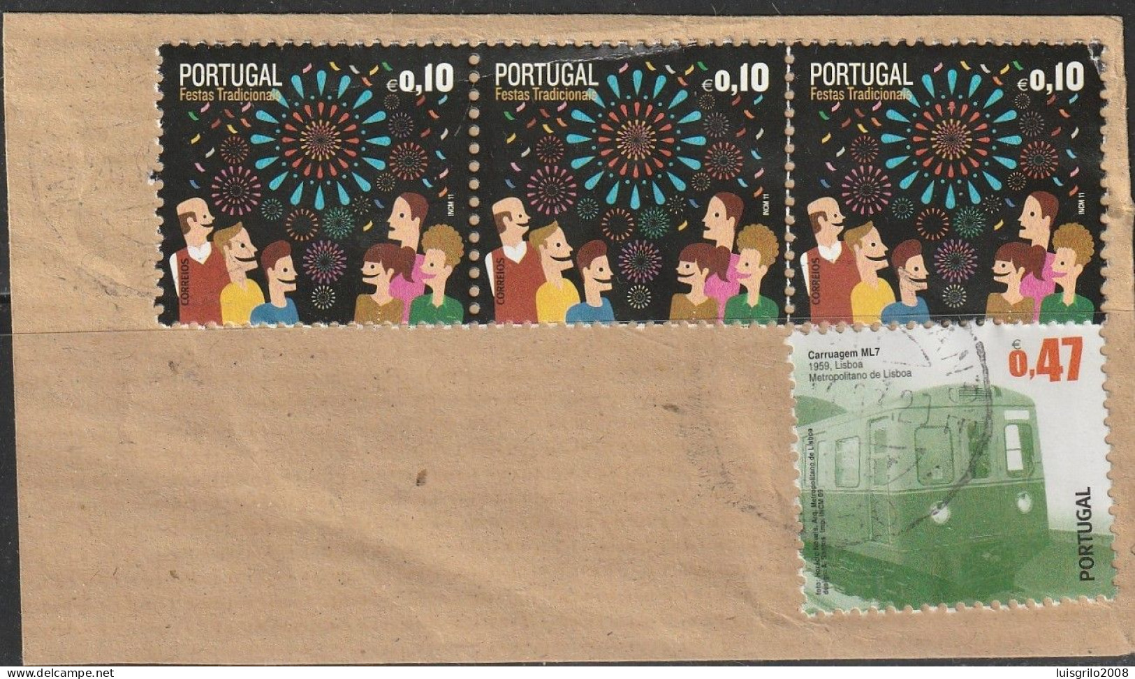 Fragment - Transport, Train + Popular Parties -|- Mundifil Nºs - 4044 + 3800 - Postmark 2014 - Used Stamps