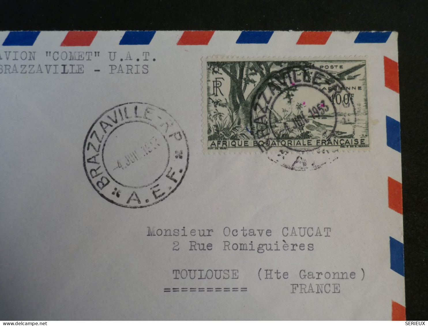 DG7 AEF   BELLE   LETTRE  1953 BRAZZA A PARIS FRANCE +++ AFF. INTERESSANT - Storia Postale