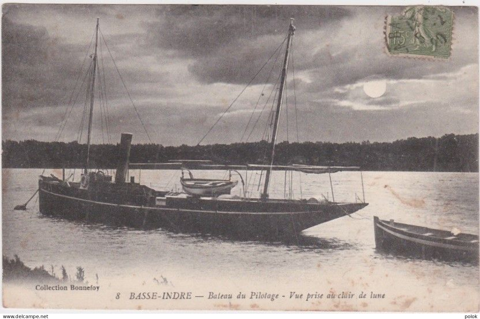 Ci – Cpa BASSE INDRE – Bateau De Pilotage – Vue Prise Au Clair De Lune (Colllection Bonnefoy) - Basse-Indre