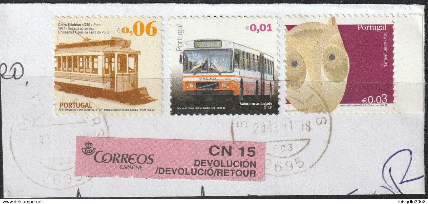 Fragment - Transport, Traimways & Bus . Mask -|- Mundifil Nºs - 3737 + 3919 + 3421 - Postmark 2013 - Usado