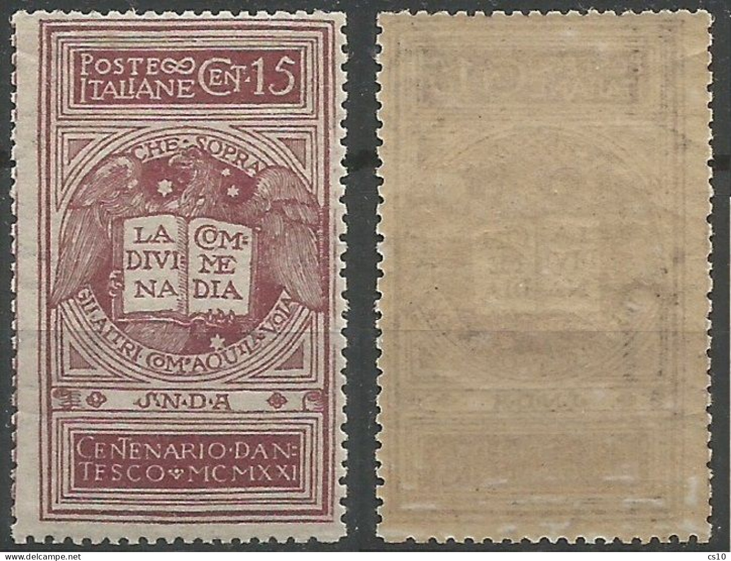 Regno 1921 Dante C.15 **MNH Filigrana Lettere 50% In Basso - Lotti E Collezioni