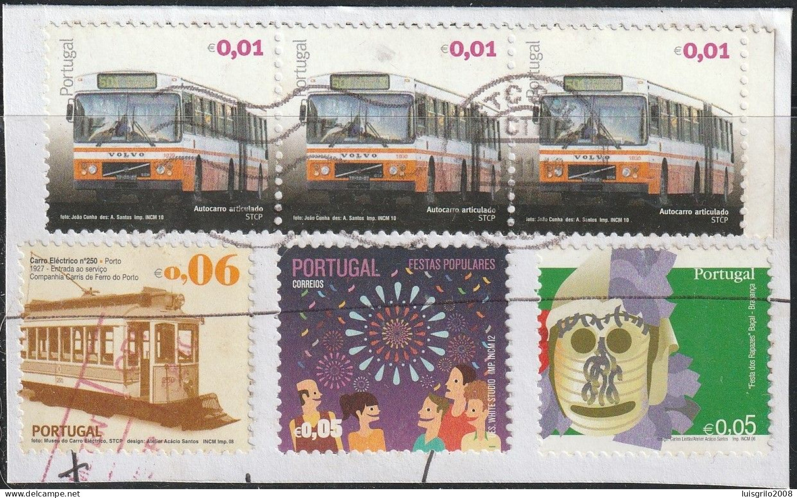 Fragment - Transport, Bus & Traimways. Popular Parties & Mask -|- Mundifil Nºs - 3919 + 3737 + 4222+3422 - Postmark 2013 - Used Stamps