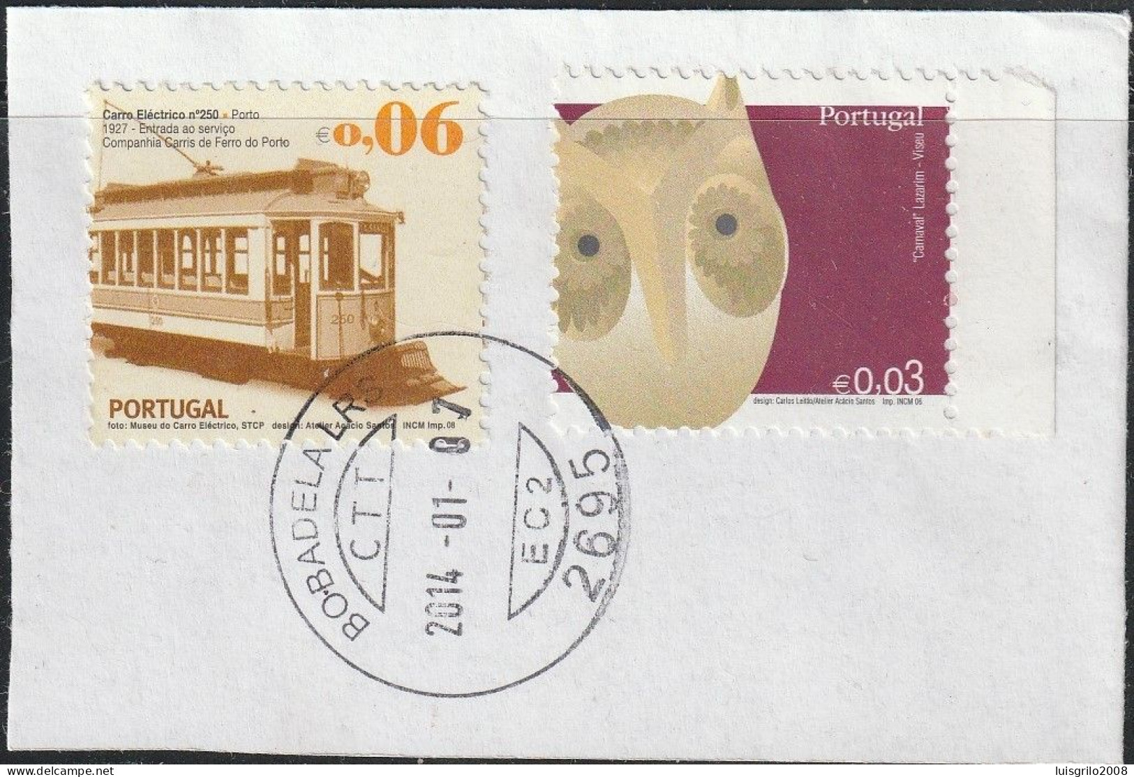 Fragment - Transport, Traimways  & Mask -|- Mundifil Nºs - 3737 + 3421 - Postmark 2014 - Oblitérés