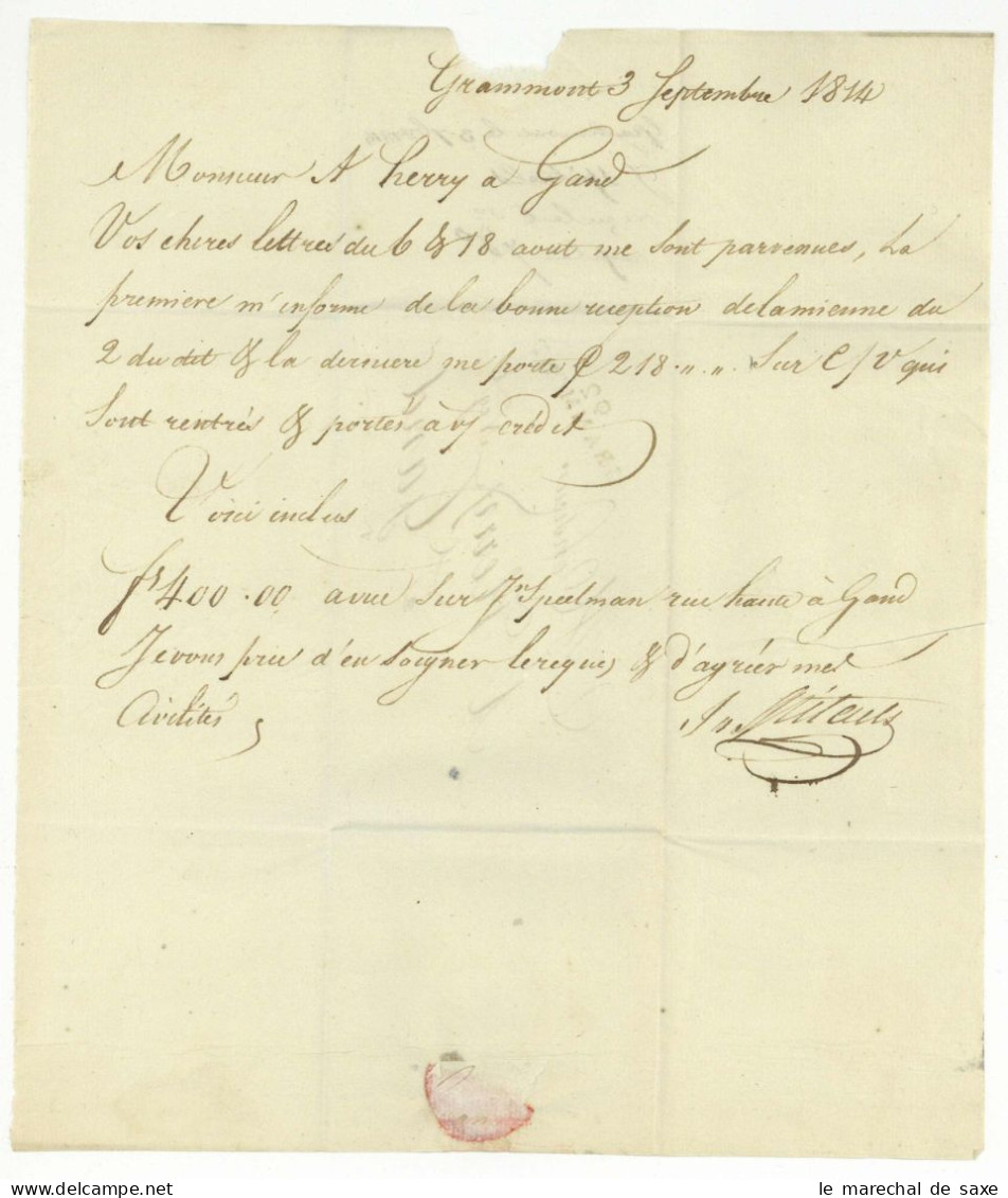 92 GRAMMONT Pour Gent Gand 1814 Geerardsbergen - 1792-1815: Départements Conquis