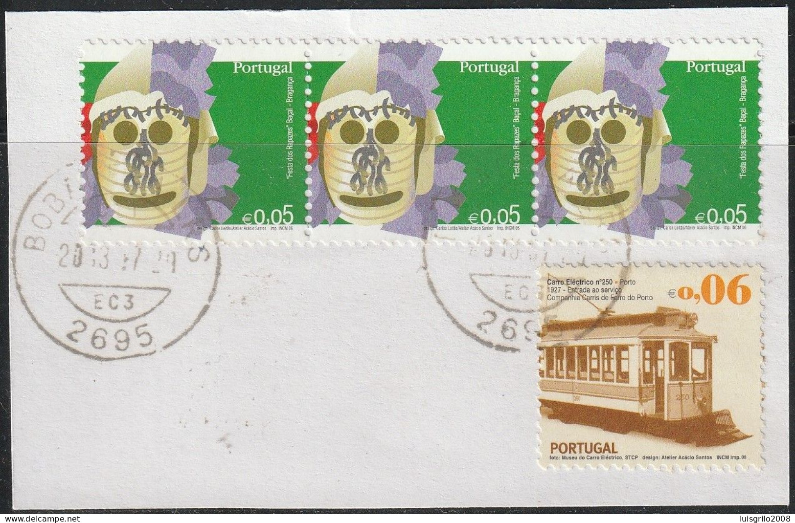 Fragment - Transport, Traimways  & Mask -|- Mundifil Nºs - 3737 + 3422 - Postmark 2014 - Used Stamps